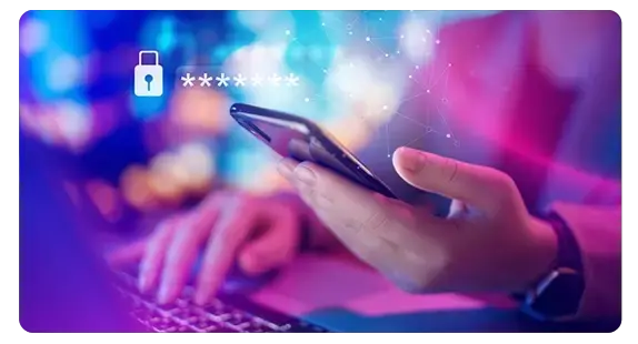 man's hand holding a mobile phone, data and security