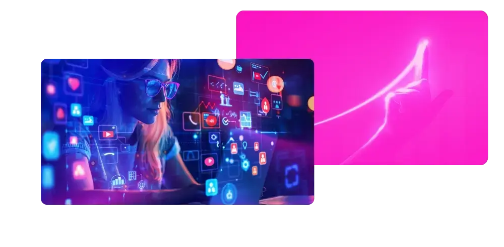 woman wearing glasses viewing different ad tech stacks